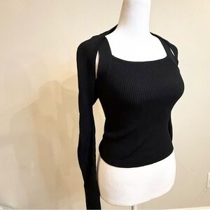 Urban Revivo S 4 Sweater shrug tank set Black Ribbed long sleeved